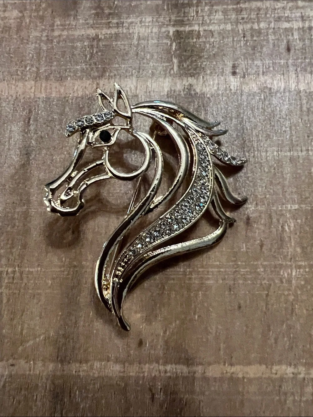 3/$18 Gold Horse Head Crystal Brooch Lot 6059